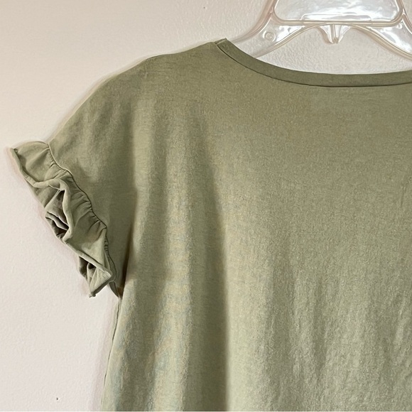 Zara Short Sleeve Ruffle Washed Green Top Small - Picture 10 of 13